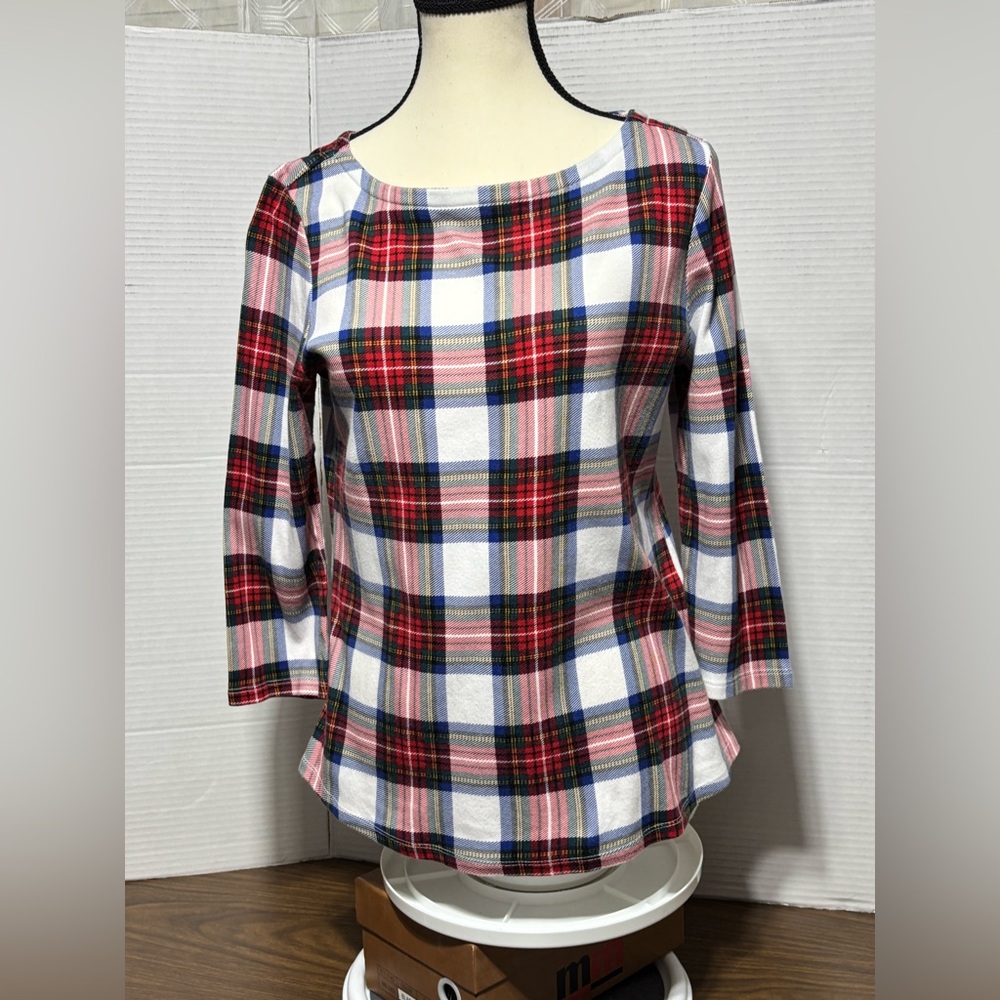 Charter Club Sz small Plaid Women's Top - Red, Blue, White 100% cotton 23โL17p2p